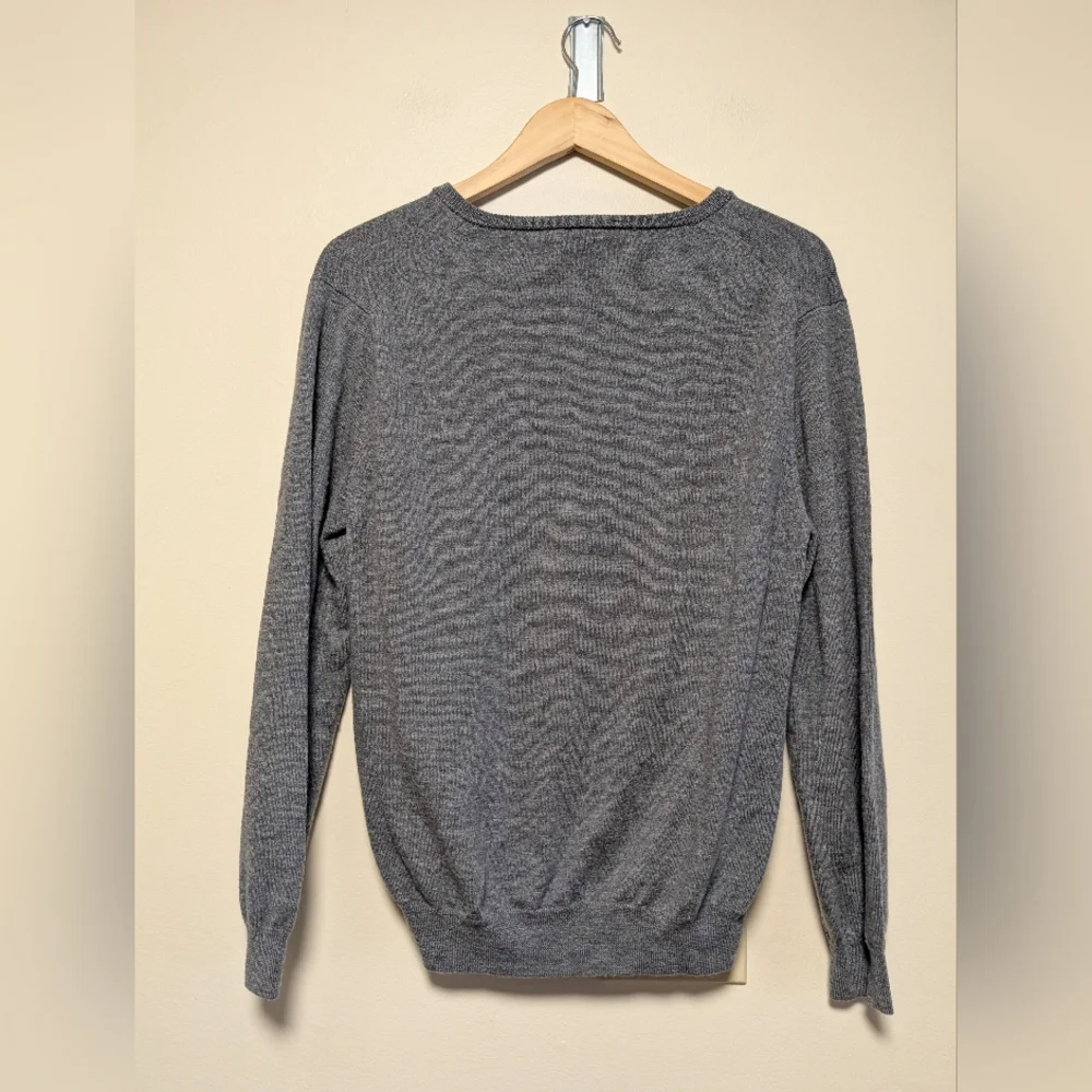 J.Crew Merino Wool Gray V-Neck Sweater L Classic Lightweight Knit